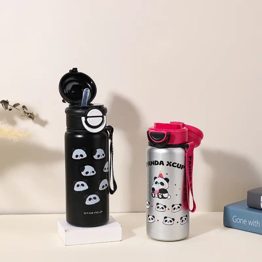 Panda Insulated Water Bottle 550ML | Premium SS 316 Stainless Steel | Cute Panda Design with Carry Loop