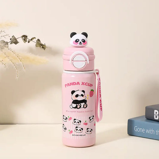 Panda Insulated Water Bottle 550ML | Premium SS 316 Stainless Steel | Cute Panda Design with Carry Loop