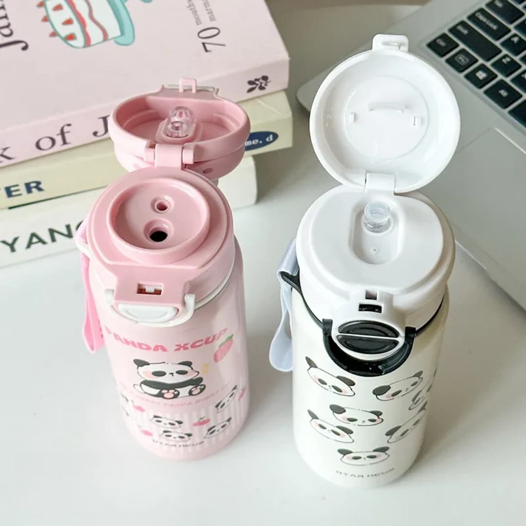 Panda Insulated Water Bottle 550ML | Premium SS 316 Stainless Steel | Cute Panda Design with Carry Loop