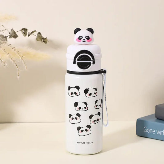Panda Insulated Water Bottle 550ML | Premium SS 316 Stainless Steel | Cute Panda Design with Carry Loop