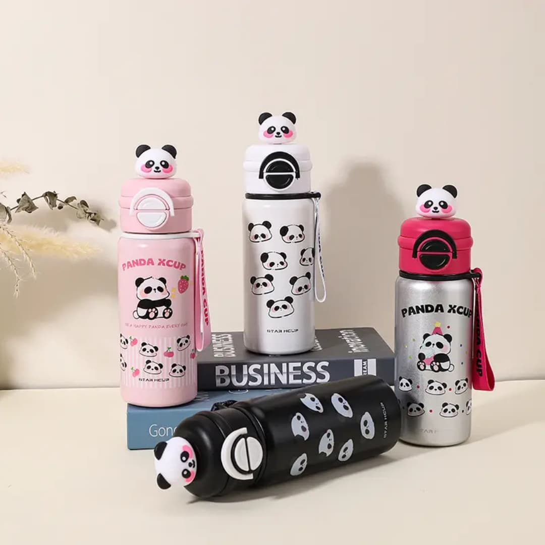 Panda Insulated Water Bottle 550ML | Premium SS 316 Stainless Steel | Cute Panda Design with Carry Loop