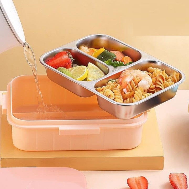 3 Section Leakproof Bento Lunch Box – Durable, Stainless Steel & Portable
