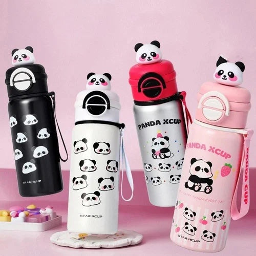 Panda Insulated Water Bottle 550ML | Premium SS 316 Stainless Steel | Cute Panda Design with Carry Loop