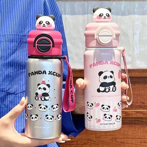 Panda Insulated Water Bottle 550ML | Premium SS 316 Stainless Steel | Cute Panda Design with Carry Loop
