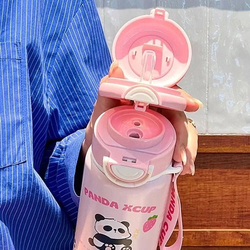 Panda Insulated Water Bottle 550ML | Premium SS 316 Stainless Steel | Cute Panda Design with Carry Loop