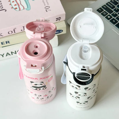 Panda Insulated Water Bottle 550ML | Premium SS 316 Stainless Steel | Cute Panda Design with Carry Loop
