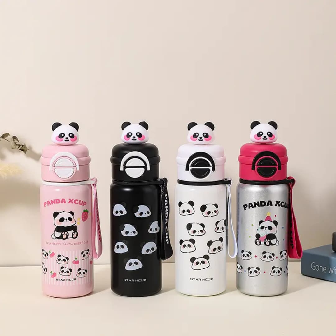 Panda Insulated Water Bottle 550ML | Premium SS 316 Stainless Steel | Cute Panda Design with Carry Loop