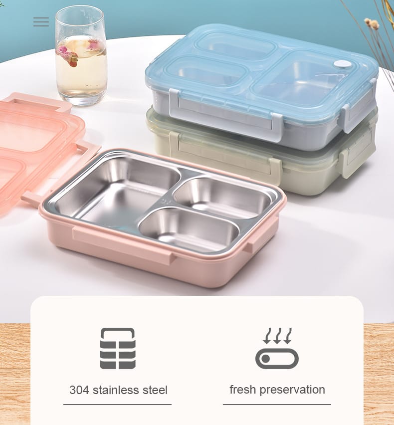 3 Section Leakproof Bento Lunch Box – Durable, Stainless Steel & Portable